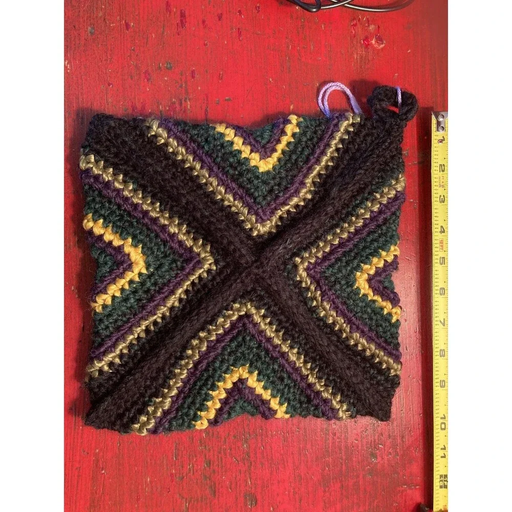 PURPLE CAT CRAFTS Handmade Crocheted Trivet Potholder Hot Pad Green Square